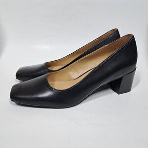 Naturalizer Karina Pumps Block Heels Square Toe Sz 9.5W Black Leather Womens